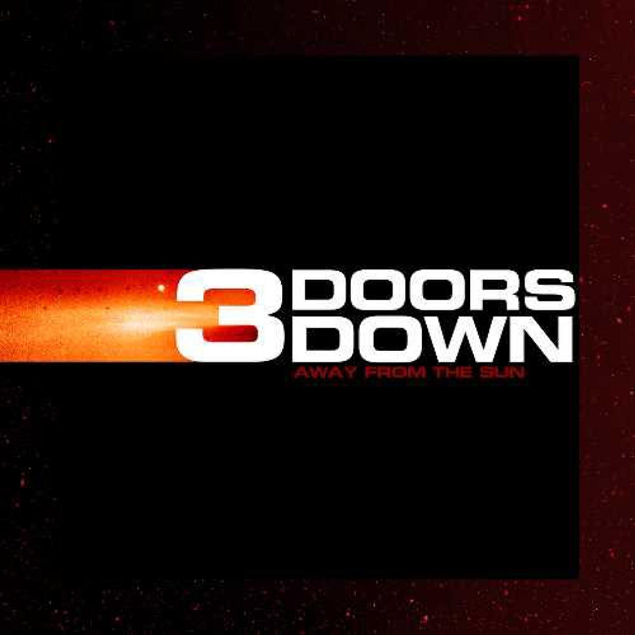 Album cover for 3 Doors Down - Away from the Sun featuring the band's name in white with a red and orange stripe on a dark background.