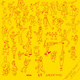 Illustrations of 'The 49 Americans' on a yellow background