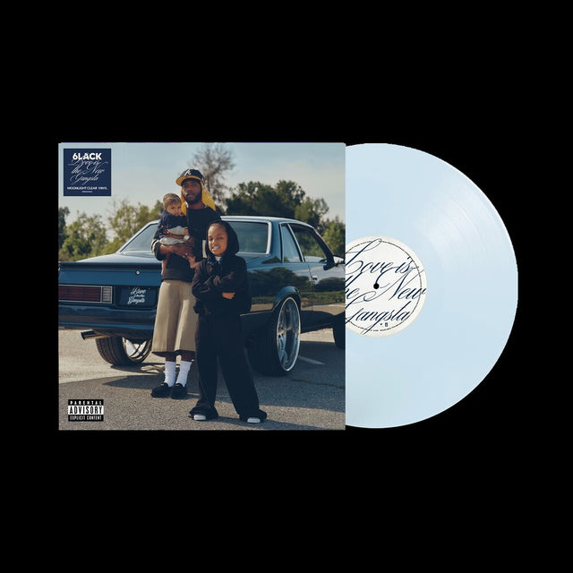 Vinyl record with a cover showing a family by a car, on a white background