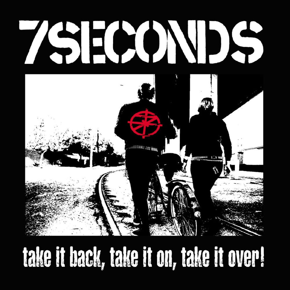 Album cover with two people on a bike, text '7SECONDS' and 'take it back, take it on, take it over!'