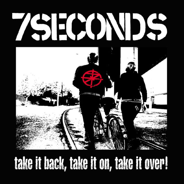 Album cover with two people on a bike, text '7SECONDS' and 'take it back, take it on, take it over!'