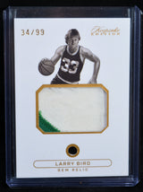 Front of Larry Bird Gem Relic Keepsake Edition card numbered 34/99 with memorabilia patch