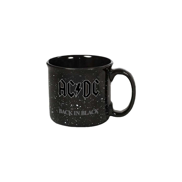 A 20 oz ceramic mug with a black design and the text 'AC/DC BACK IN BLACK' printed on the side.