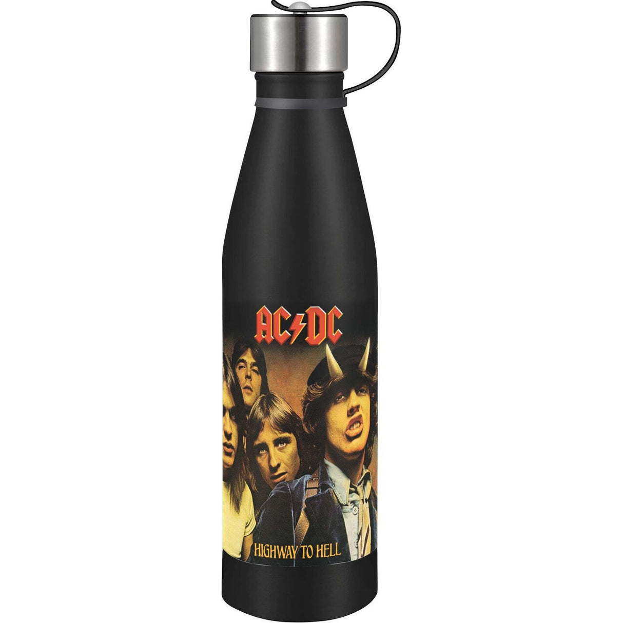 A 17 oz stainless steel bottle with an image of the band AC/DC and the song title 'Highway To Hell' on the front.