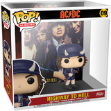 Funko POP! Album figurine of AC/DC band members, titled 'Highway to Hell', packaged in a window display box.