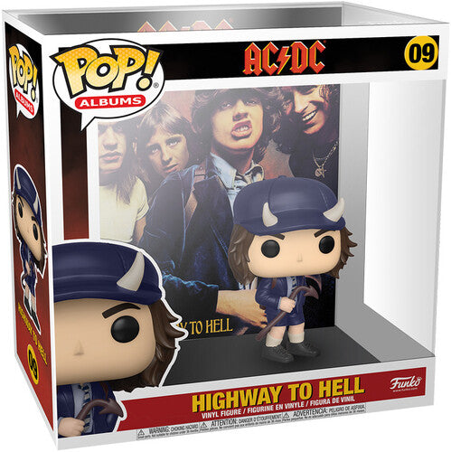 Funko POP! Album figurine of AC/DC band members, titled 'Highway to Hell', packaged in a window display box.