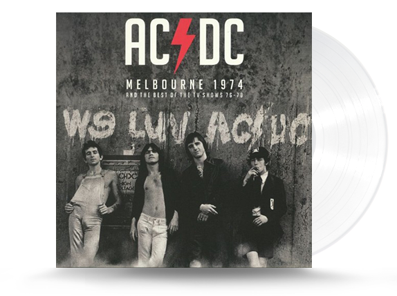 Vinyl record cover for AC/DC album titled 'Melbourne 1974' featuring black and white photo of the band members.