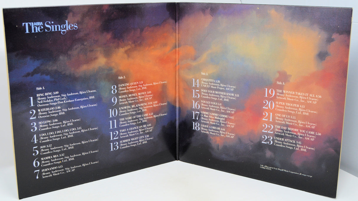 Shows a picture of a colorful cloudy sky and the song and credit listing for all 23 songs.