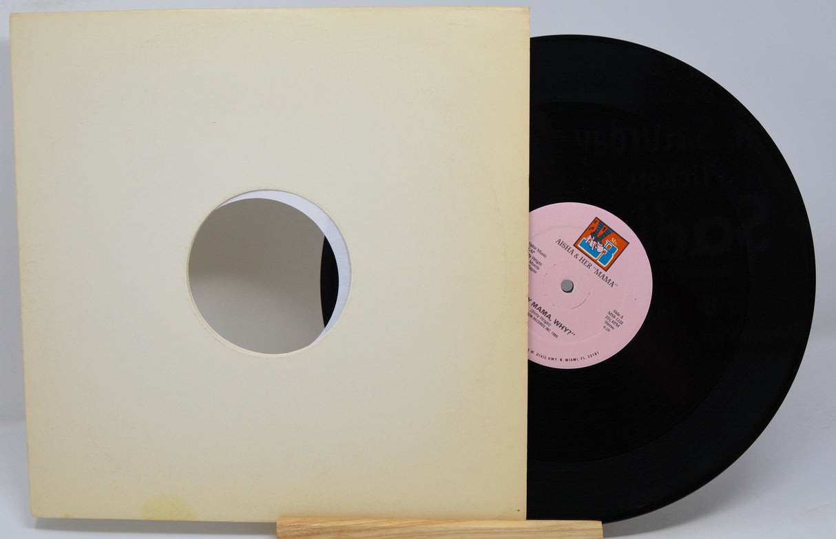 A vinyl record and its cover, with the record inside the cover showing the 'Aisha & Her Mama' tracklisting.