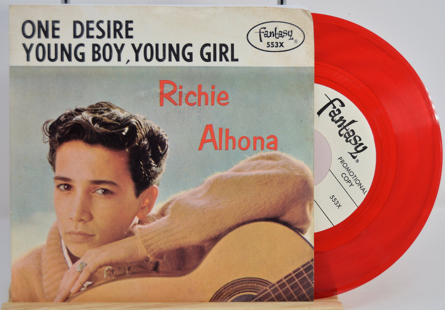 Front cover of Richie Alhona 'One Desire / Young Boy, Young Girl' 45 with portrait