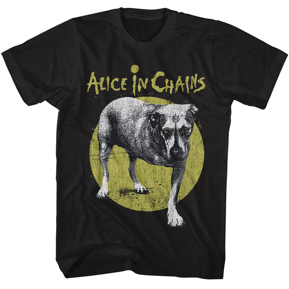 Black t-shirt with a graphic of a dog and 'Alice in Chains' text on a white background