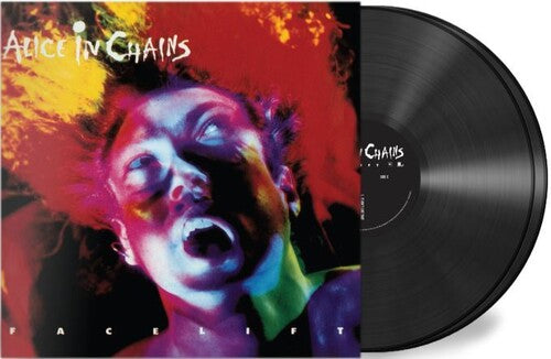 Alice In Chains - Facelift album cover featuring a person with a vivid and colorful artistic distortion.