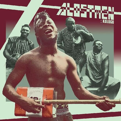 Album cover with a man holding a drum and other figures in the background, featuring the title 'Aloestmen: Kologo'.