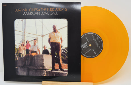 Front cover of American Love Call by Durand Jones & The Indications with orange vinyl record
