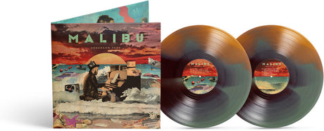 Vinyl records with a colorful cover featuring a desert scene and Anderson playing an organ.