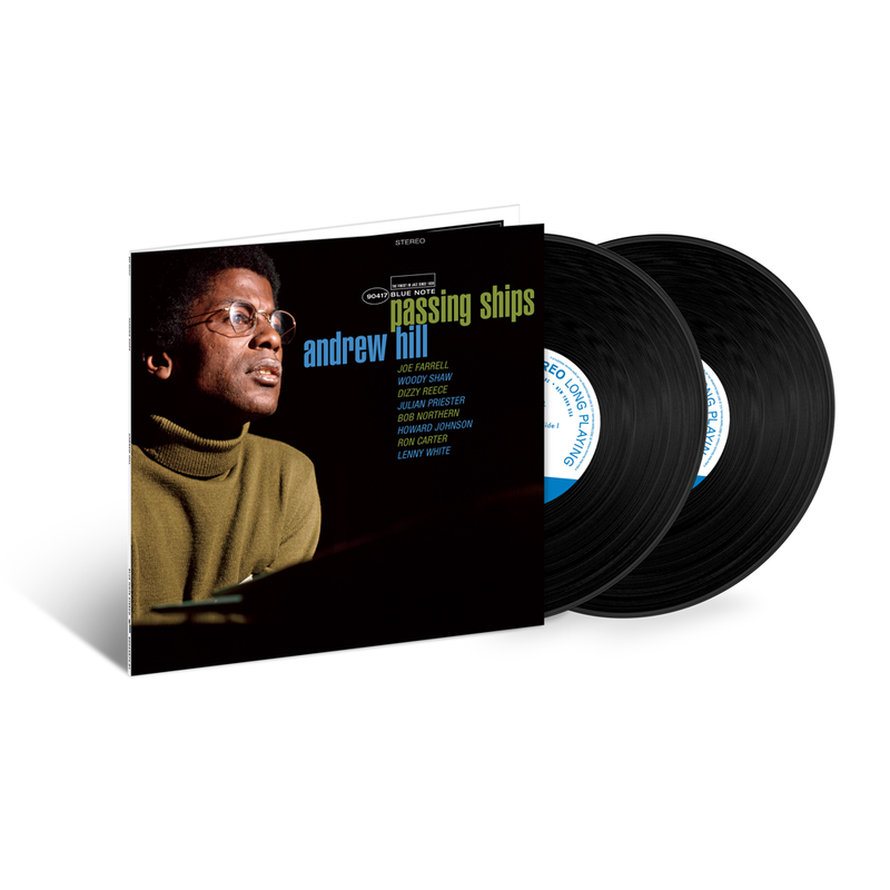Vinyl record set with cover featuring a person and album title 'Passing Ships' by Andrew Hill.