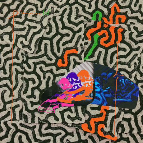 Colorful abstract shapes on a patterned background
