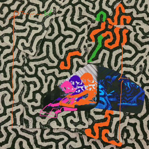 Colorful abstract shapes on a patterned background