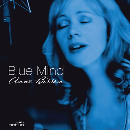 Album cover for 'Blue Mind' by Anne Wilson, featuring a blue-tinted close-up portrait of a woman singing into a microphone, with the title and artist name in white text. The Fidelity logo appears in the bottom-left corner.