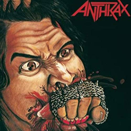 Album cover with a stylized face and fist, featuring the band name 'Anthrax' at the top.