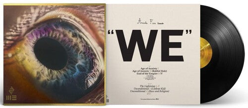 Vinyl record with eye design on cover and 'WE' text