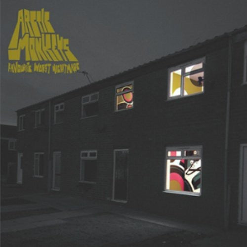 Album cover art for Arctic Monkeys - Favourite Worst Nightmare, depicting a dark, stylized image of a house at night.