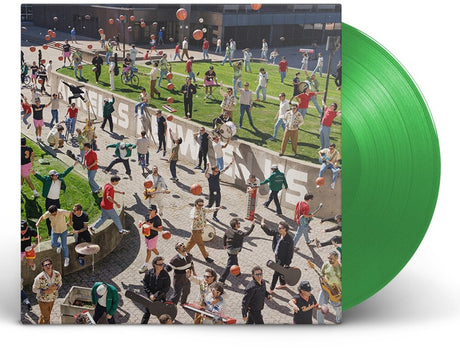 Vinyl record with a colorful cover featuring people in a park setting