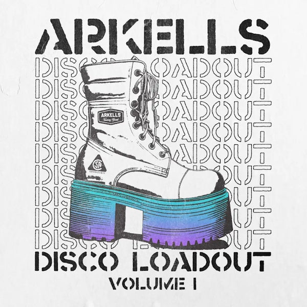 Arkells Album cover featuring a large boot with a blue and purple sole