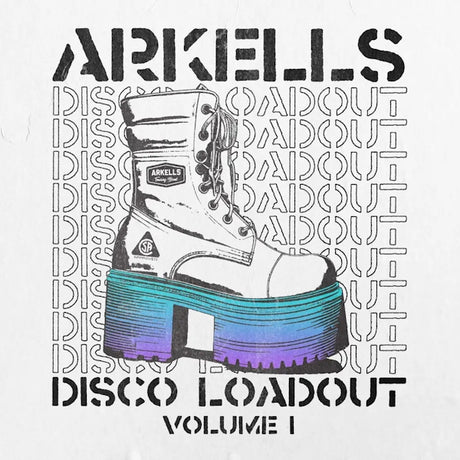 Arkells Album cover featuring a large boot with a blue and purple sole