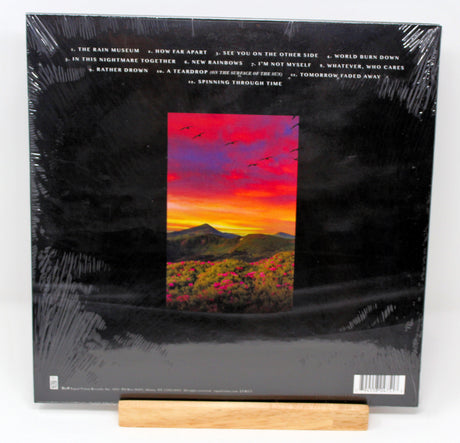 Limited hot pink/black splatter vinyl record album cover for Armor For Sleep - The Rain Museum, with a graphical representation of a desert landscape and pink flowers.