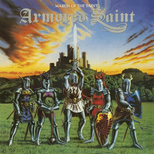 Album cover of 'March of the Saint' by Armored Saint with armored figures and castle in the background.