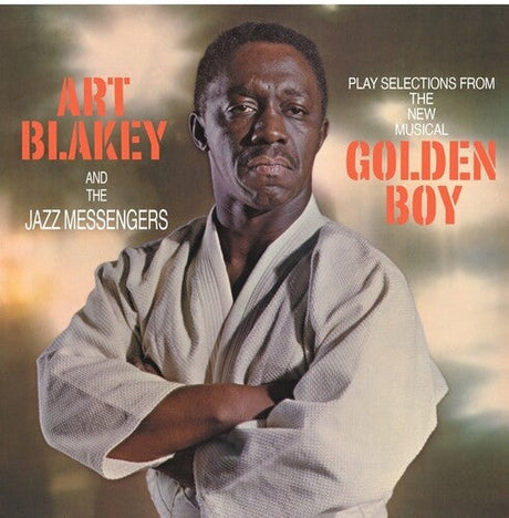 Art Blakey in a martial arts uniform on the cover of the Golden Boy album by The Jazz Messengers