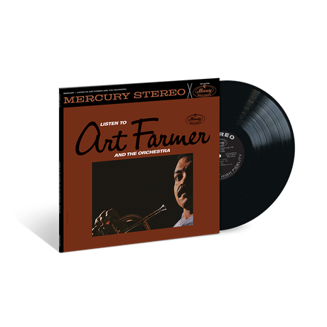 Vinyl record with brown cover featuring Art Farmer and a trumpet, on a white background.