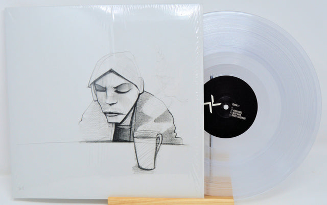 Sketched character and steaming cup artwork on Burial Untrue limited edition vinyl