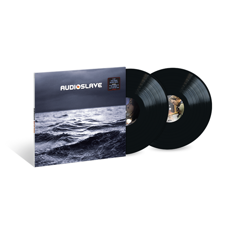 Vinyl record set with 'Audioslave' album cover featuring an ocean scene.