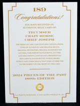 2024 Pieces of the Past 1800s Edition relic card certificate for Tecumseh, Crazy Horse, and Chief Joseph