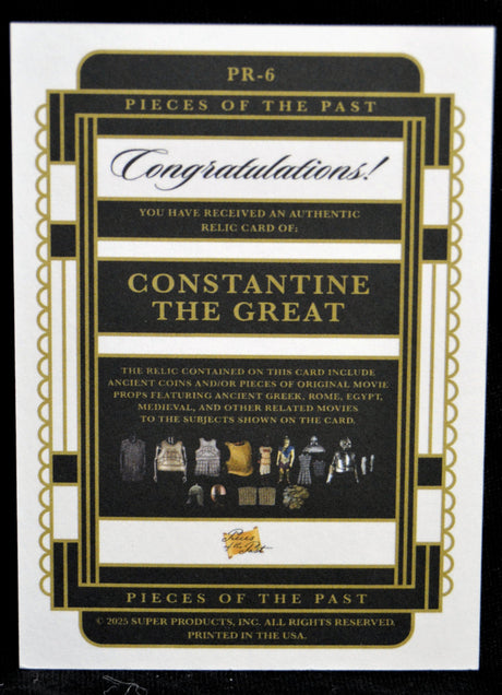 Certificate for authentic Constantine the Great relic card from Pieces of the Past series
