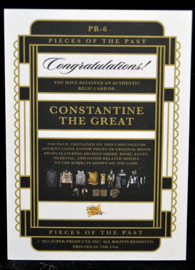 Certificate for authentic Constantine the Great relic card from Pieces of the Past series