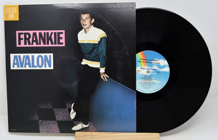 Vinyl record with cover featuring a person, labeled 'Best of Frankie Avalon'.