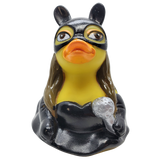 Rubber duck with superhero mask and cape on a white background