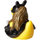 Rubber duck with a bearded design on a white background