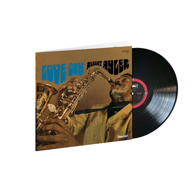 Album cover of 'Love Cry' by Albert Ayler featuring a saxophonist playing the instrument.