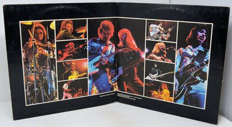 Album cover with a collage of a musician playing guitar on a white background