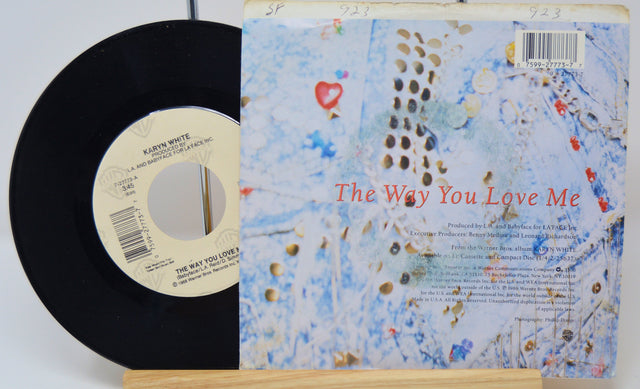 Back cover and record of Karyn White's 'The Way You Love Me' 7 inch vinyl single