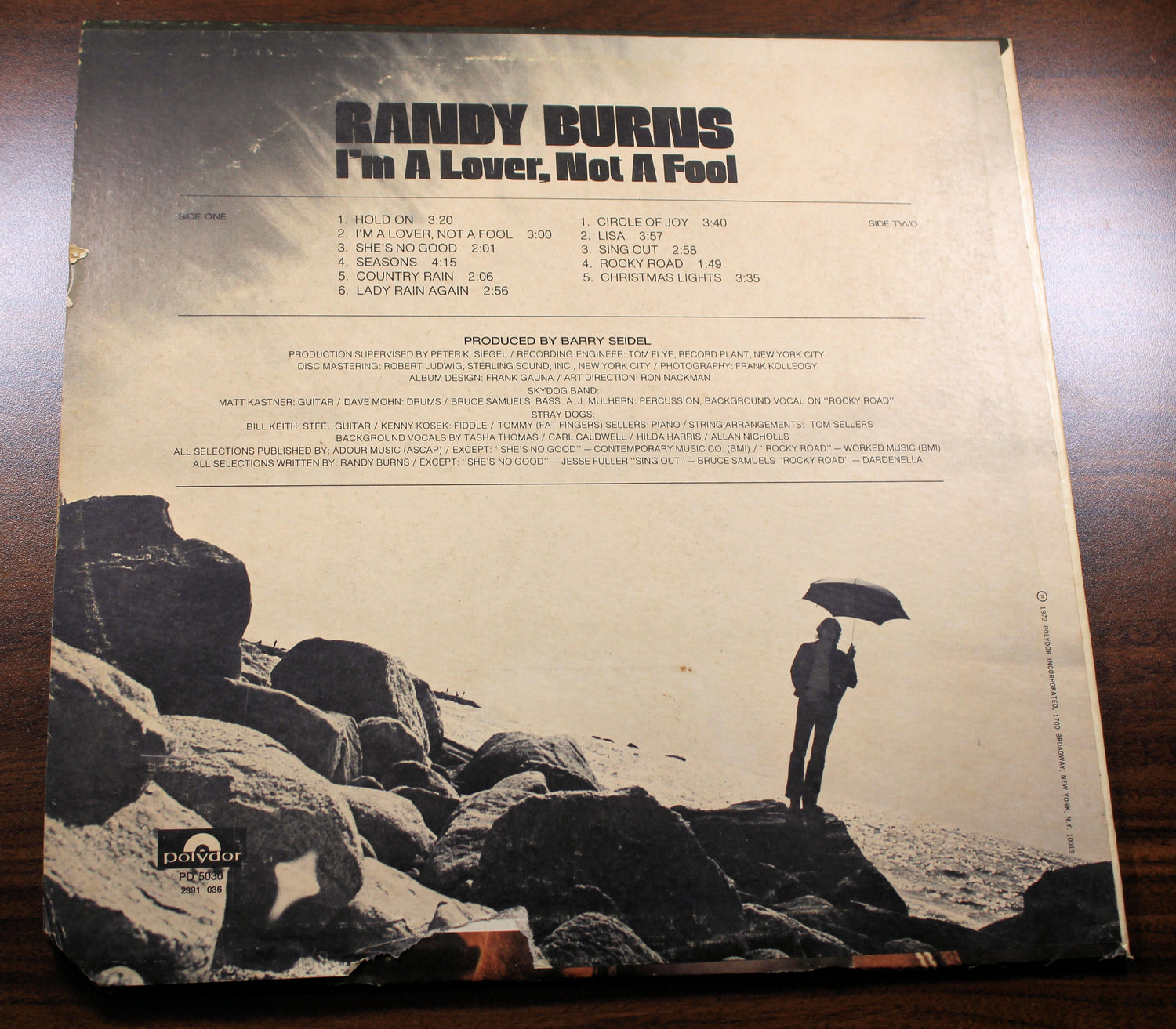 Back cover tracklist and credits of 'I'm A Lover, Not A Fool' by Randy Burns