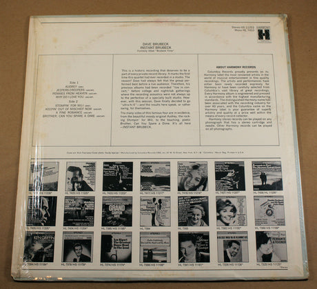 Back cover of Dave Brubeck Instant Brubeck album with track list and liner notes