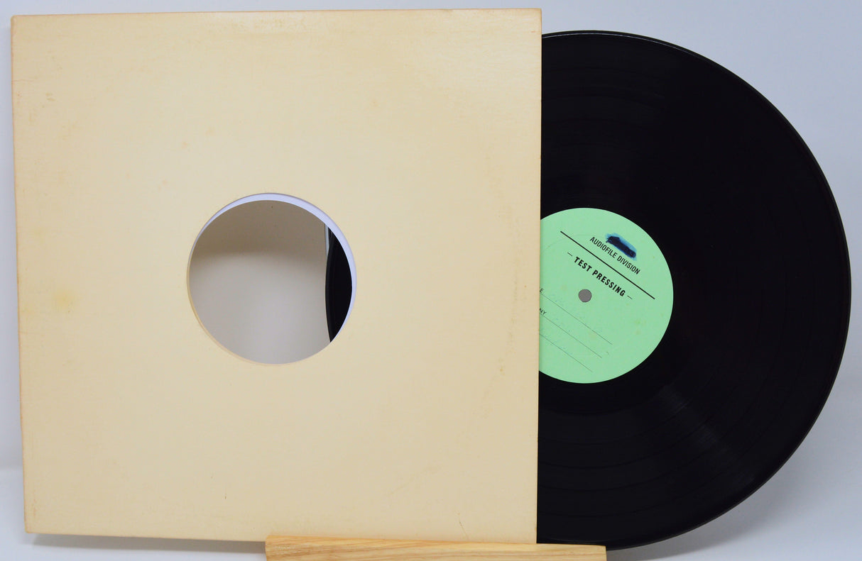 Rare vinyl test pressing LP and blank sleeve shown from the back