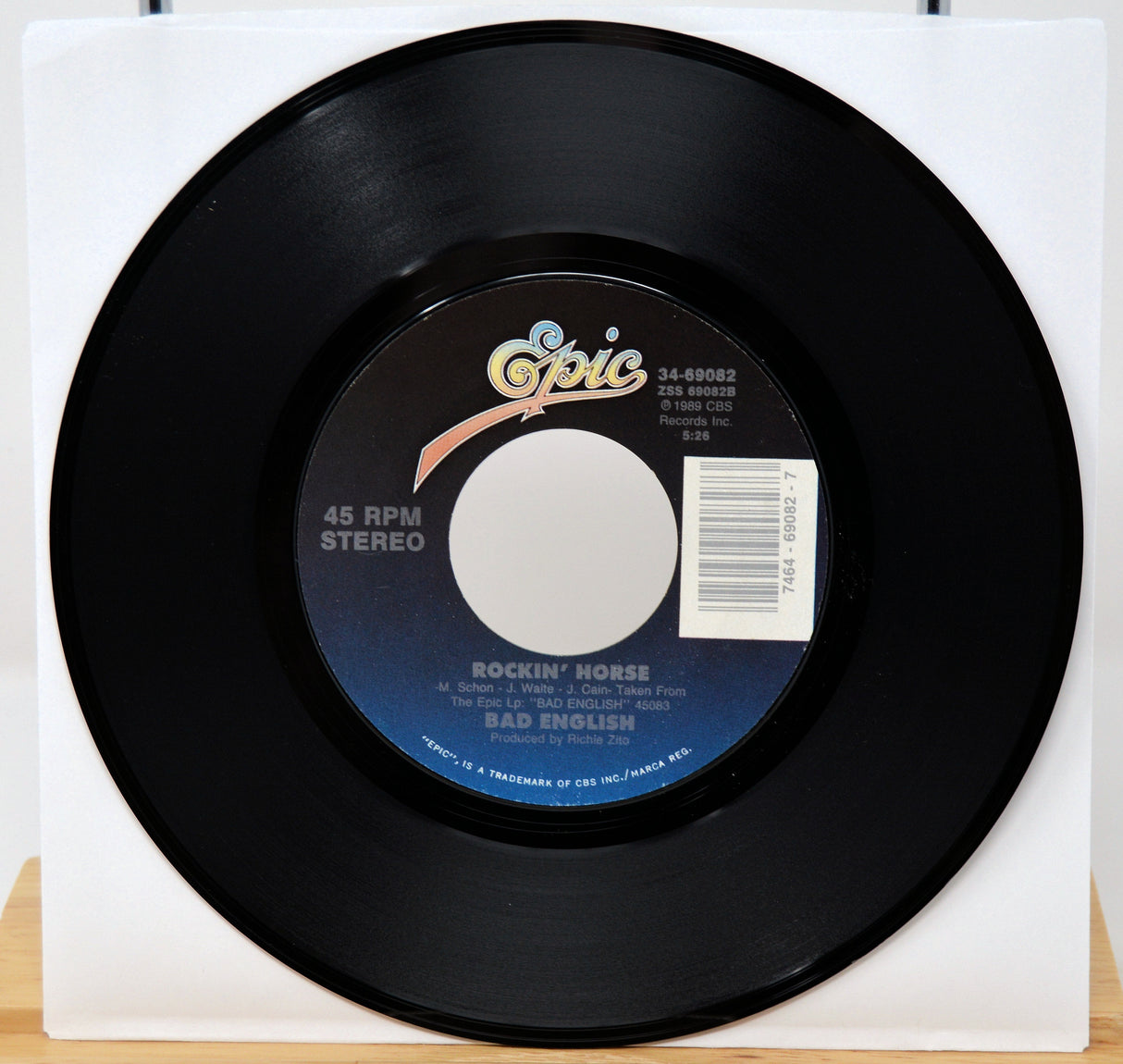 Vinyl record with Epic label on a white background