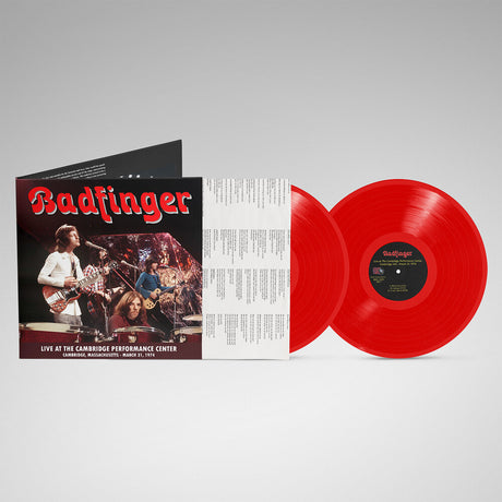 Red vinyl record with 'Badfinger' album cover on a gray background