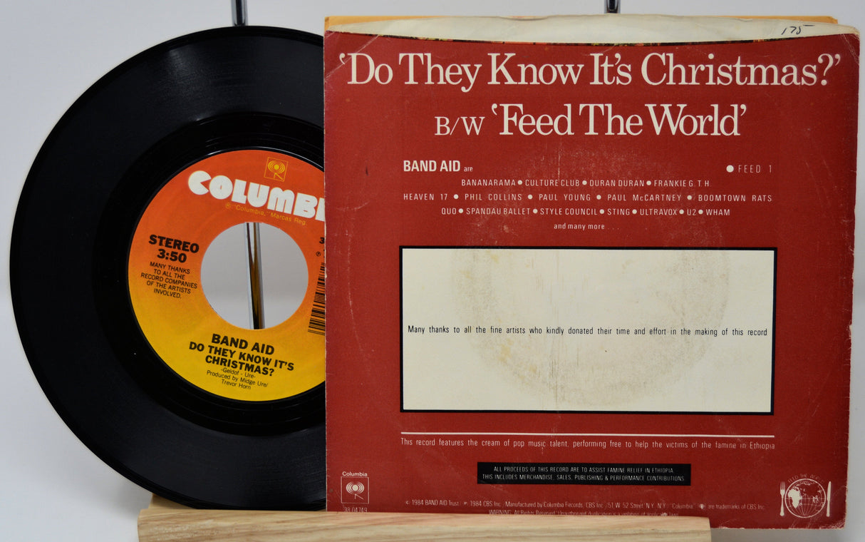 Band Aid 'Do They Know It's Christmas?' 45 RPM single record with red cover